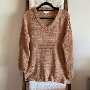 NWOT ADORA peach pink knit V-neck sweater